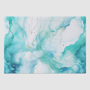 Papel De Seda Mint Aqua Dourada Ink Marble