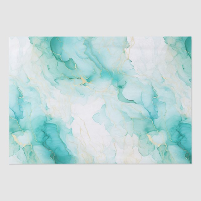 Papel De Seda Mint Aqua Glam Elegante Dourado Marble (Frente )