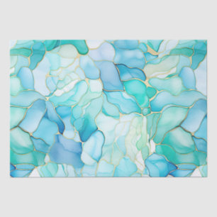 Papel De Seda Mint Aqua Pearl Dourado Marble