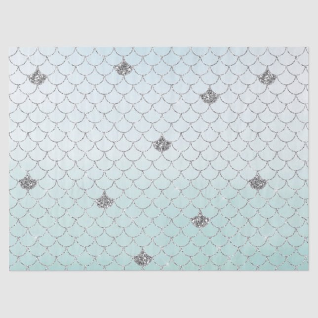Papel De Seda Mint Blue Ombre Silver Glitter Smermaid Sparkle (Frente )