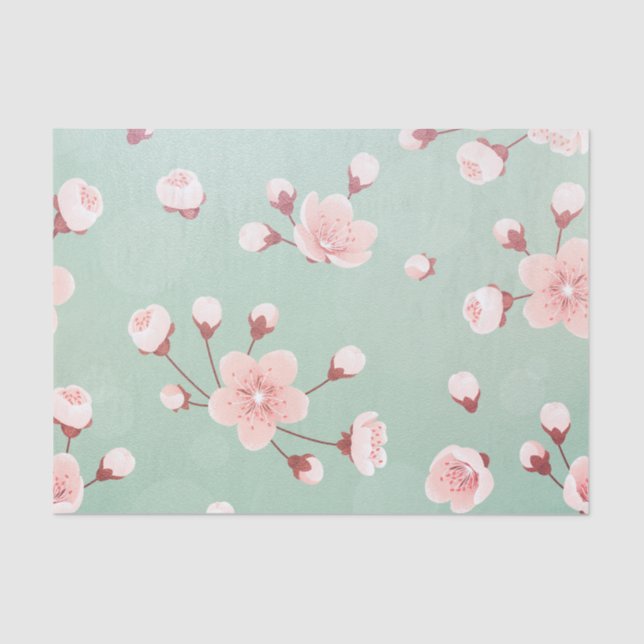Papel De Seda Mint, cereja florescente, primavera, japanês, saku (Frente )