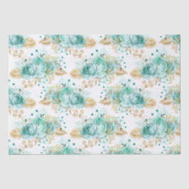 Papel De Seda Mint Dourada Glam Floral