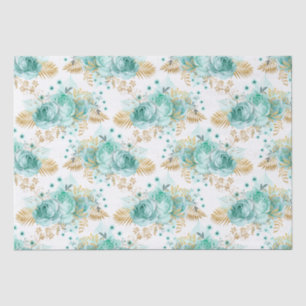 Papel De Seda Mint Dourada Glam Floral