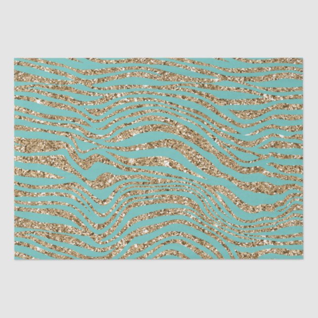 Papel De Seda Mint Dourado Faux Glitter Zebra (Frente )