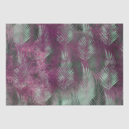 Papel De Seda Mint Purple Tropical Leaves Abstrato