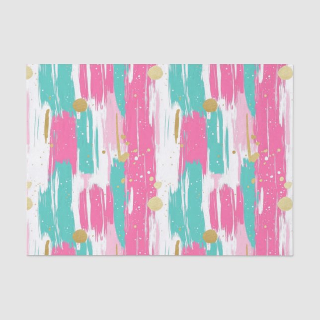Papel De Seda Mint, Rosa, Branco E Dourado Traços De Abstrato (Frente )