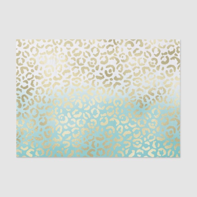 Papel De Seda Mint Watercolor Ombre Glam Dourado Leopardo (Frente )