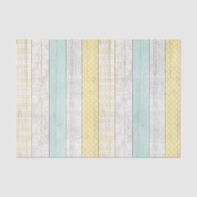 Papel De Seda Mint & Yellow Boho Padrão Geométrico Madeira Rústi (Frente )