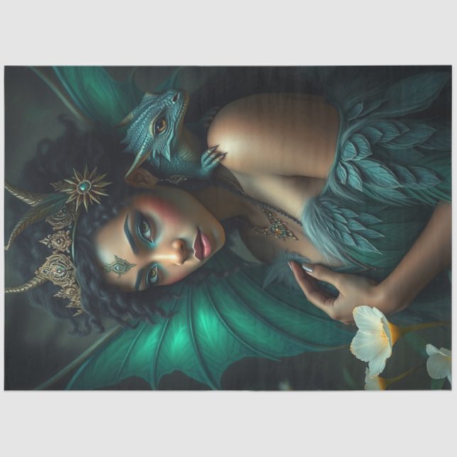 Papel De Seda Misterioso Dragão Gótico Fada (Frente )