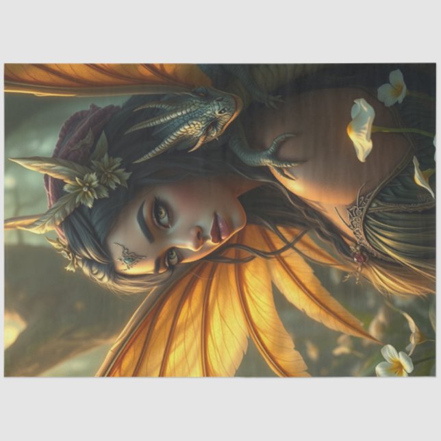 Papel De Seda Misterioso Dragão Gótico Fada (Frente )