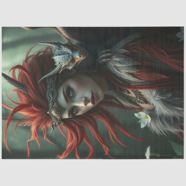 Papel De Seda Misterioso Dragão Gótico Fada (Frente )