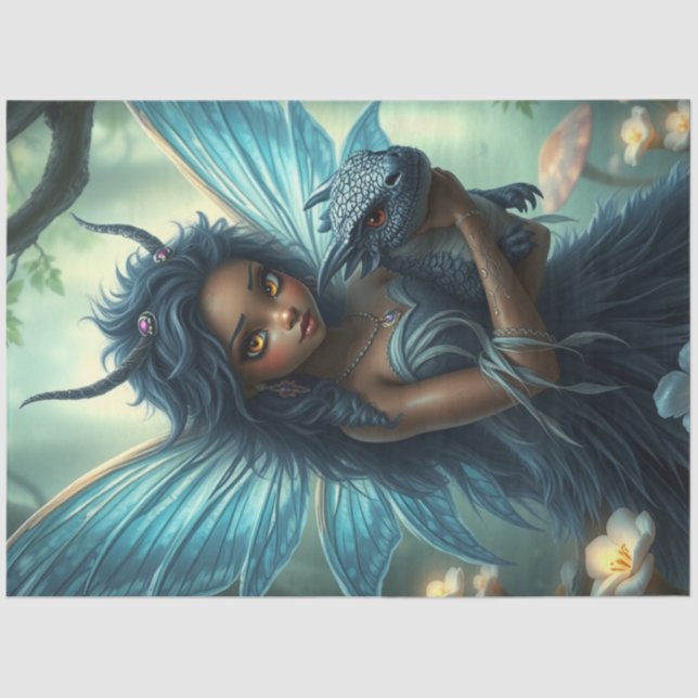 Papel De Seda Misterioso Dragão Gótico Fada (Frente )