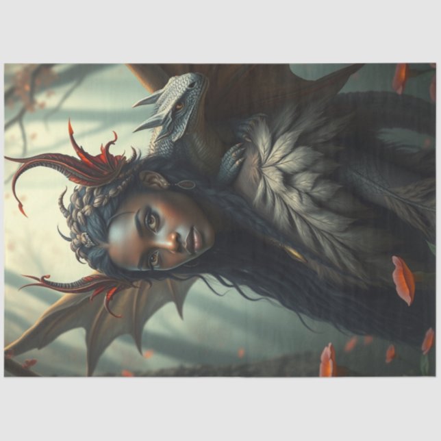 Papel De Seda Misterioso Dragão Gótico Fada (Frente )