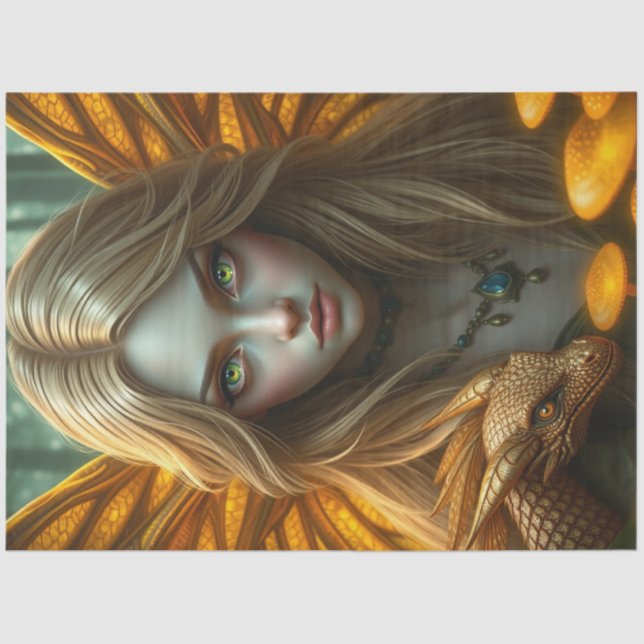 Papel De Seda Misterioso Dragão Gótico Fada (Frente )