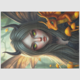 Papel De Seda Misterioso Dragão Gótico Fada