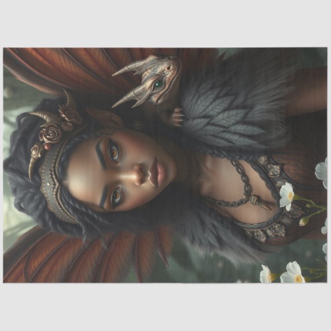 Papel De Seda Misterioso Dragão Gótico Fada (Frente )