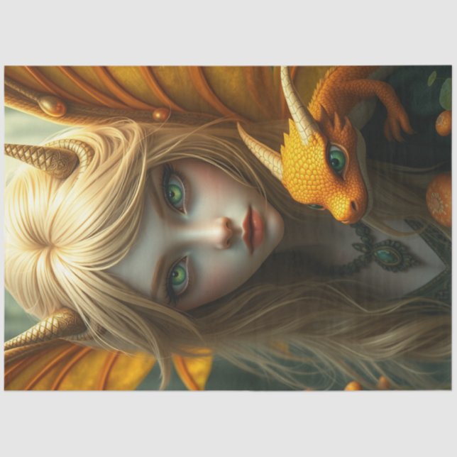 Papel De Seda Misterioso Dragão Gótico Fada (Frente )