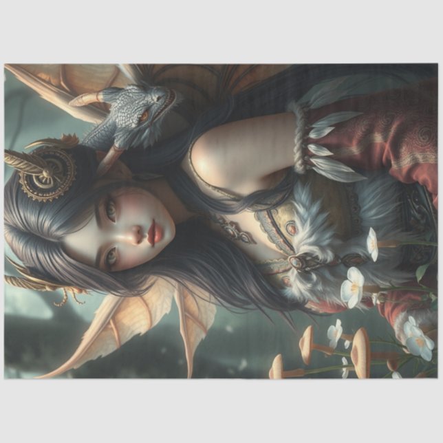 Papel De Seda Misterioso Dragão Gótico Fada (Frente )