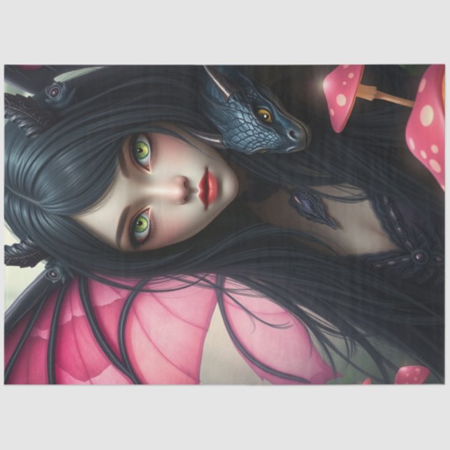 Papel De Seda Misterioso Dragão Gótico Fada (Frente )