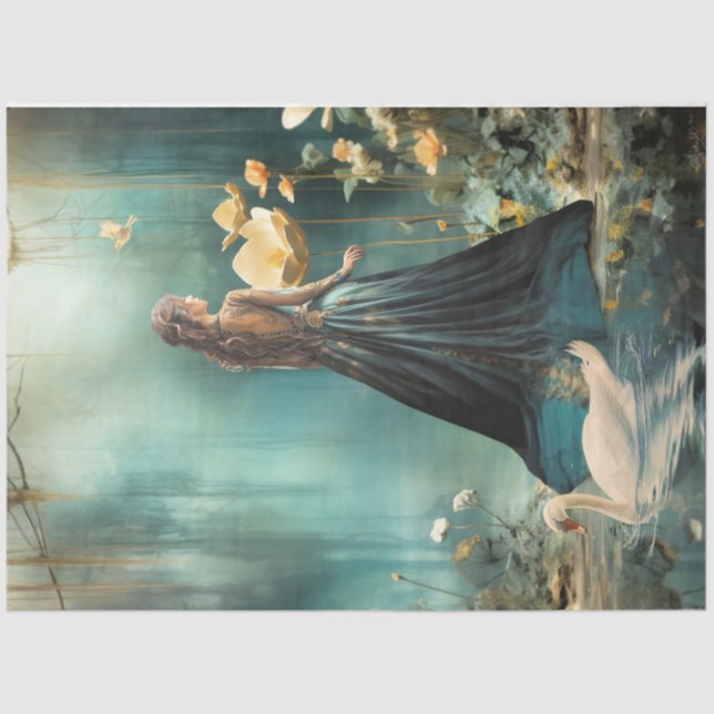 Papel De Seda Misty Forest Elegant Portrait e Swan (Frente )