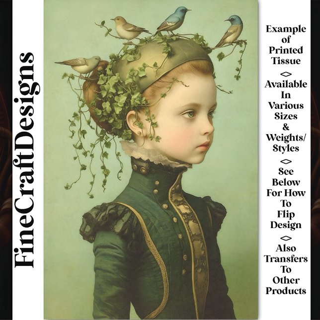 Papel De Seda Moça Vitoriana e Vinhas e Pássaros BD9 (Criador carregado)