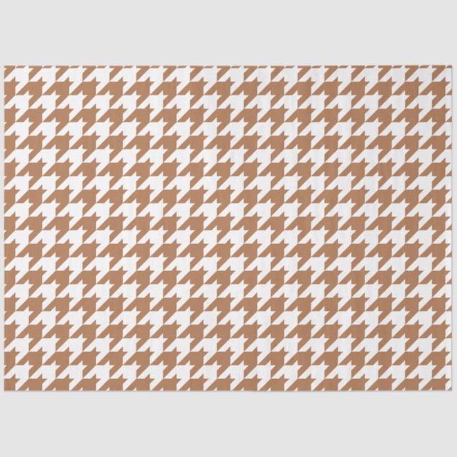 Papel De Seda Mocha e Padrão Branco Invisível de Houndstooth (Frente )
