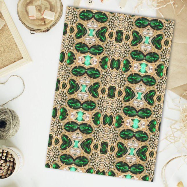 Papel De Seda moda cinzenta arte deco ouro esmeralda verde (girly chic fashion art deco gold emerald green tissue paper)