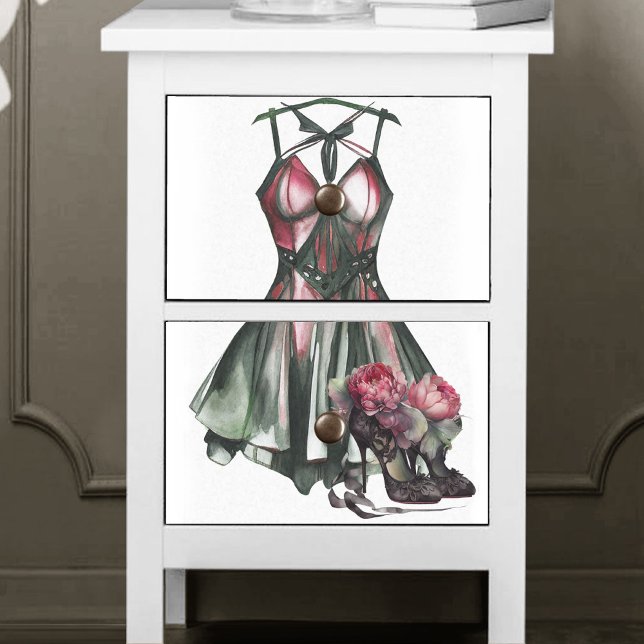 Papel De Seda Moda do gótico | Vestido Verde e Rosa com Stiletto (Criador carregado)