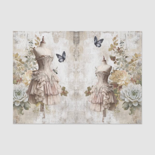 Papel De Seda Moda Floral de Ephemera, Menina, Afastada (Frente )