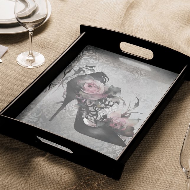 Papel De Seda Moda Gótica Stiletto Heel com Rosas Rosa Mauve (Criador carregado)