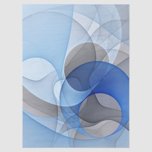 Papel De Seda Modern Abstract Blue Gray Fractal Art Graphic (Frente )