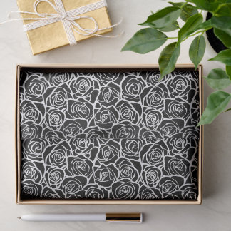 Papel De Seda Modern Black and White Roses Chic Floral Pattern 