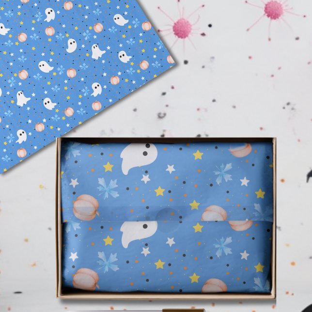 Papel De Seda Modern Blue White Cute Halloween Boo Ghost (Criador carregado)