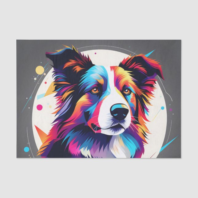Papel De Seda Modern Border Collie Abstrato (Frente )