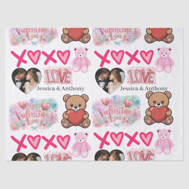 Papel De Seda Modern Couple Name and Photo Valentines Day  (Frente )