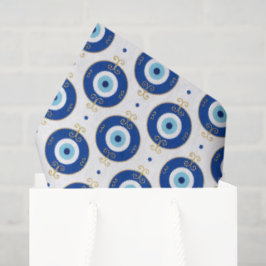 Papel De Seda Modern Evil Eye Pattern Blue & Gold Protection
