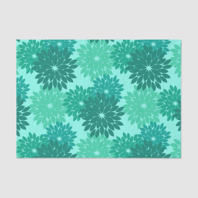 Papel De Seda Modern Floral Kimono Impressão, Turquoise, Teal &  (Frente )