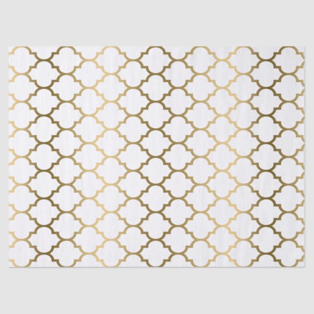 Papel De Seda Modern Gold And White Quatrefoil Pattern (Frente )