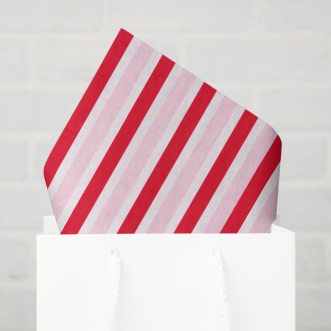 Papel De Seda Modern Pink Red Striped Christmas (Sacola de presentes)