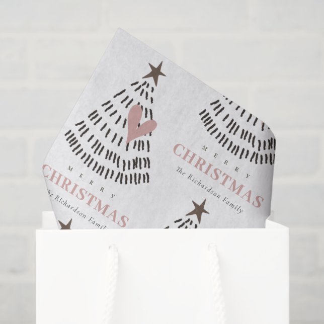 Papel De Seda Modern Scandi Minimal Blush Heart Christmas Tree (Sacola de presentes)