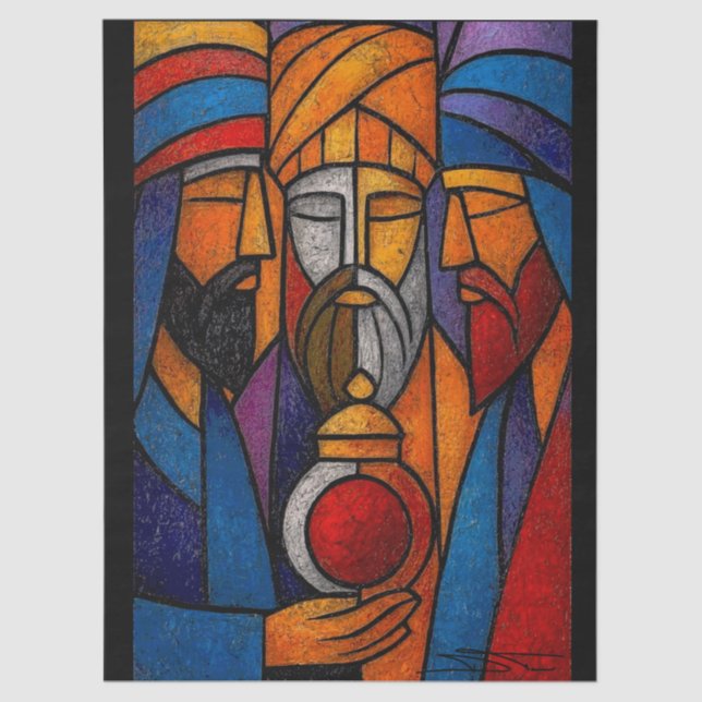 Papel De Seda Modern Stained Glass Three Wise Men (Frente )