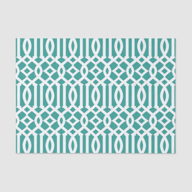 Papel De Seda Modern Teal Green Marroquino Trellis Pattern (Frente )