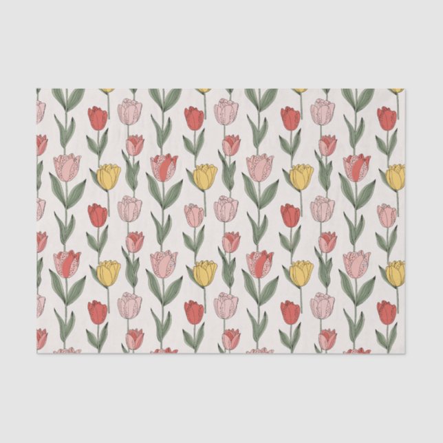 Papel De Seda Modern Tulip Floral Pattern Soft Botanical Spring (Frente )