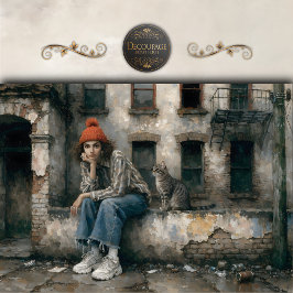 Papel De Seda Modern Woman with Cat Urban Decoupage