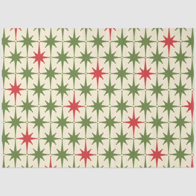 Papel De Seda Moderno do século meio - Estrelas de Natal (Frente )