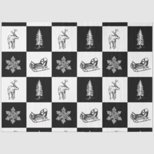 Papel De Seda Moderno Natal Festivo Branco e Preto Elegante