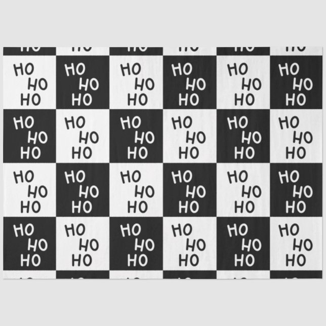 Papel De Seda Moderno Natal Ho Ho Branco Elegante Preto (Frente )
