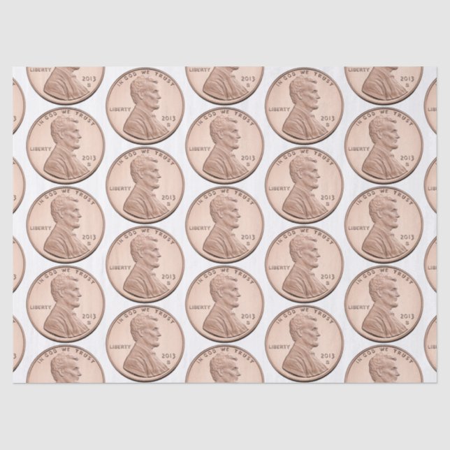 Papel De Seda Moeda de padrão Copper Penny – Desenho de Lincoln  (Frente )
