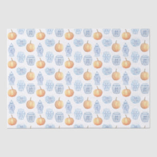 Papel De Seda Molas brancas de gengibre azuis Pumpkins Classic W
