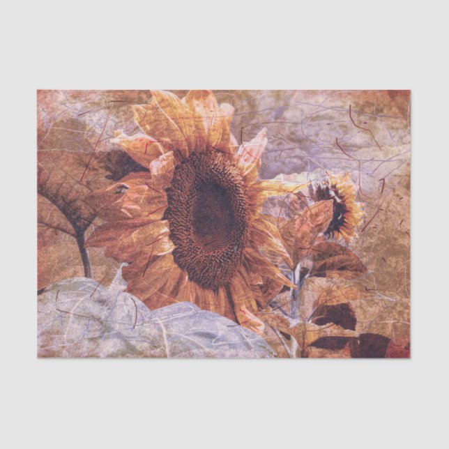 Papel De Seda Moldura Amarelo de Girassol Textura Floral (Frente )